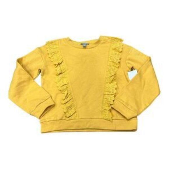 🌼 EUC Lucky Brand Mustard Yellow Ruffle Front Sweatshirt – Girls Sz L - Picture 2 of 6